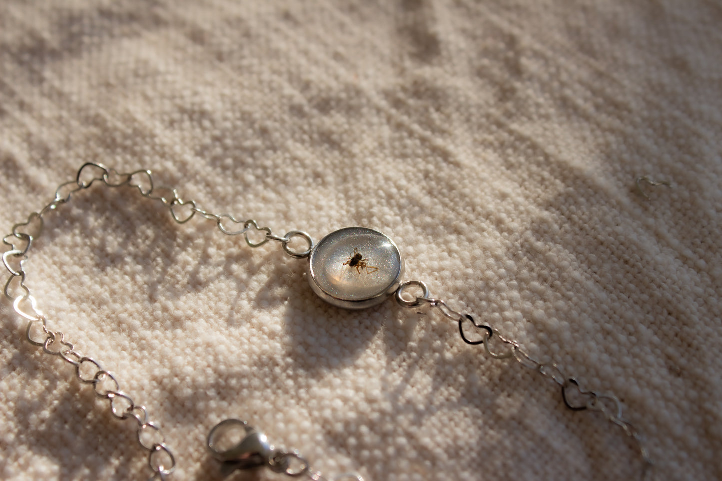 Tiny Spider Resin Bracelet with Heart Chain