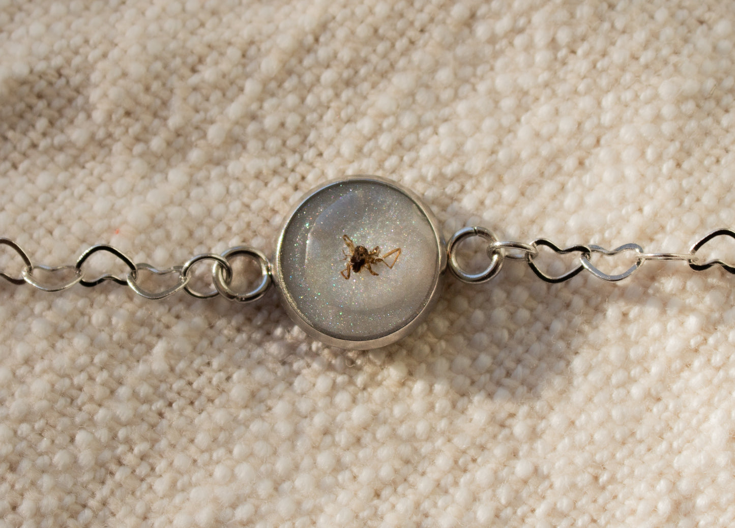 Tiny Spider Resin Bracelet with Heart Chain