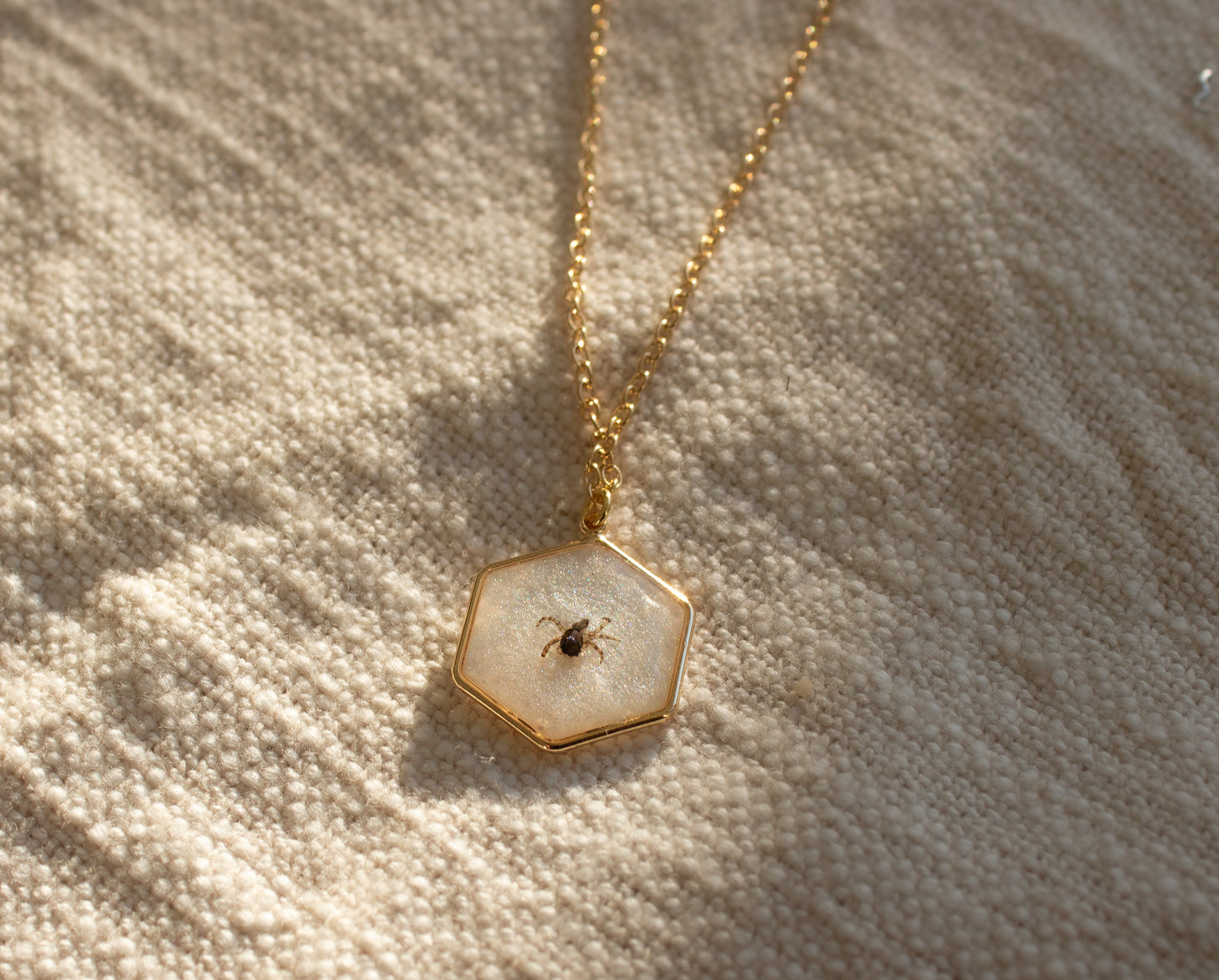 Hexagon Resin Necklace with Real Tiny Spider