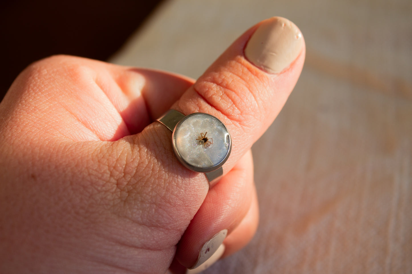 Tiny Spider Resin Ring with Adjustable Band