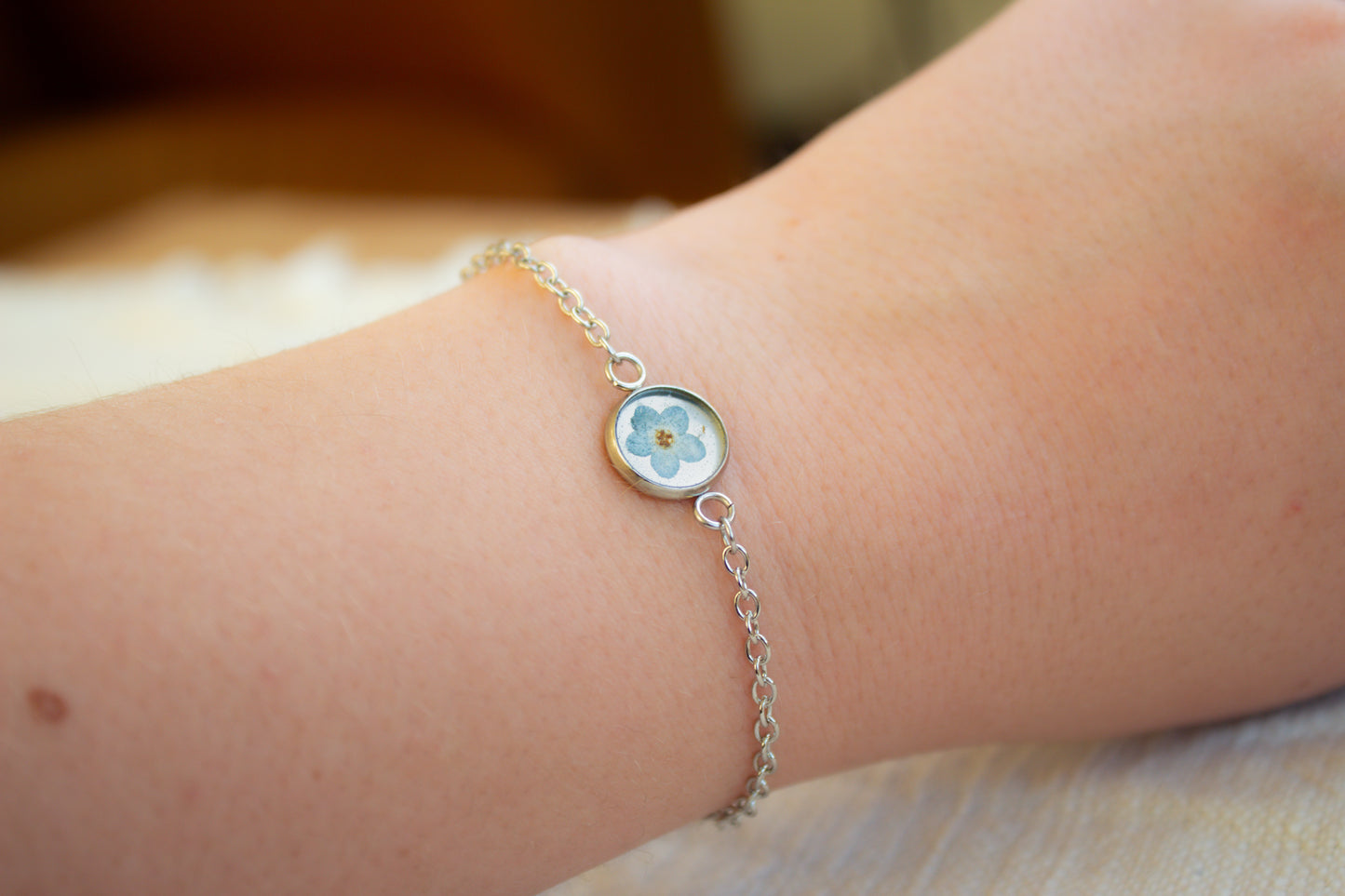 Forget-Me-Not Resin Bracelet with Adjustable Chain