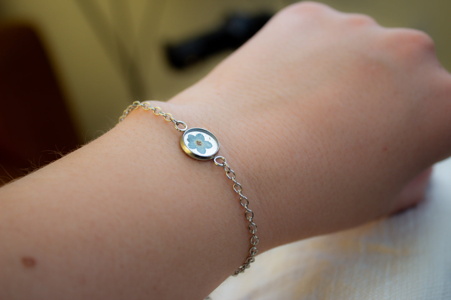 Forget-Me-Not Resin Bracelet with Adjustable Chain