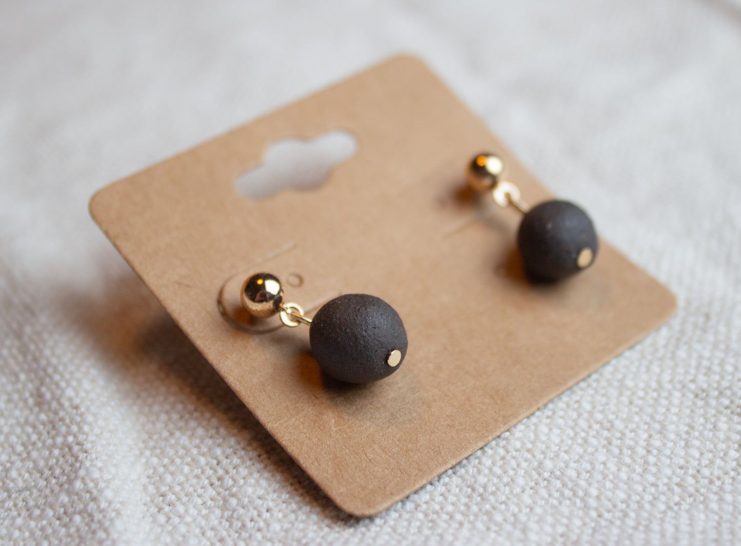 Handcrafted Obsidian Gold Stud Earrings