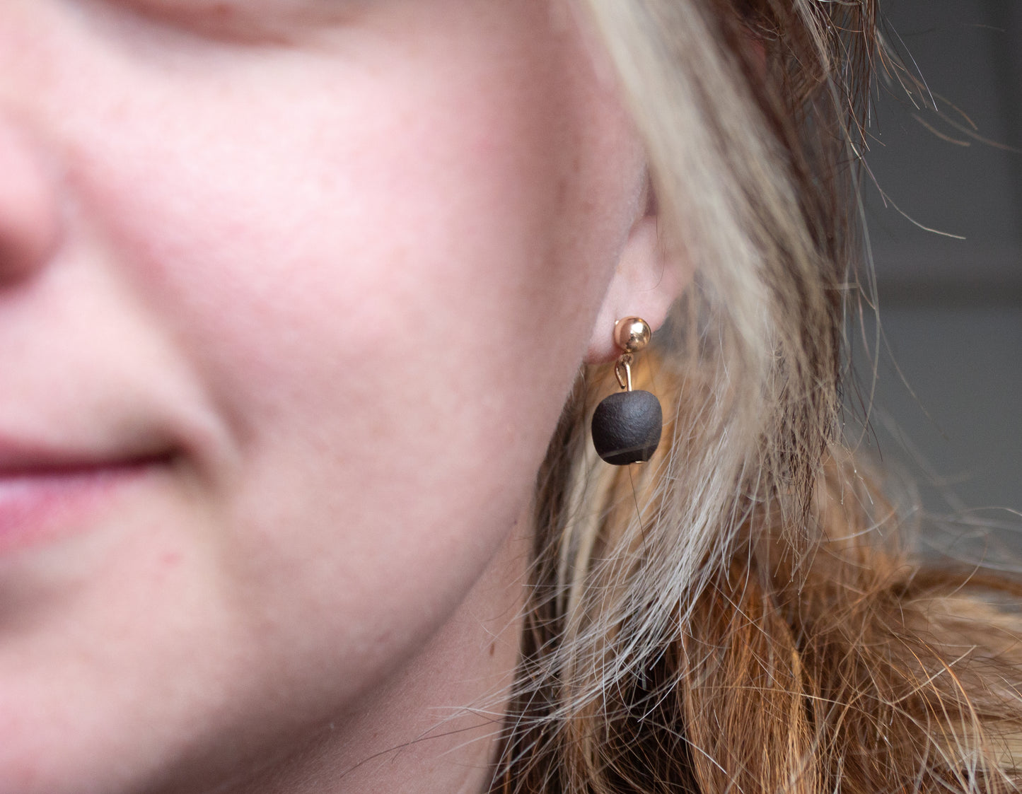 Handcrafted Obsidian Gold Stud Earrings