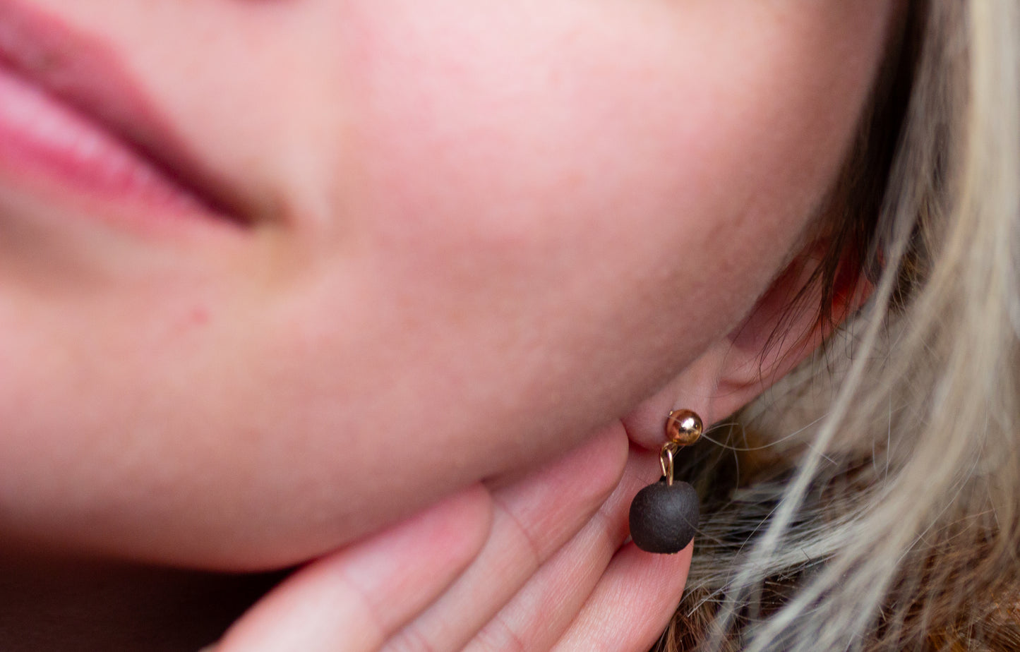 Handcrafted Obsidian Gold Stud Earrings